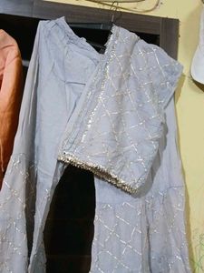Peach &amp; Grey Kurta Set with Dupatta