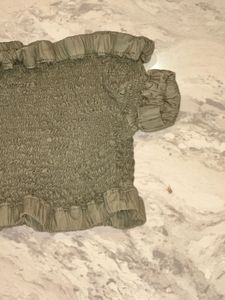 Olive Green Smocked Off-Shoulder Top