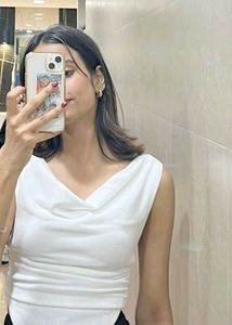 Stylish White Cowl Neck Sleeveless Top