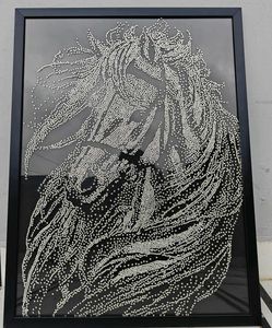 Handmade Rhinestone Horse Wall Art Black Framed