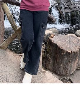 Womens Charcoal Black Cargo Jeans