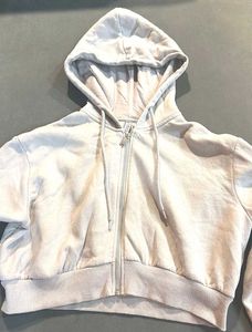 White Cropped Zip-Up Hoodie