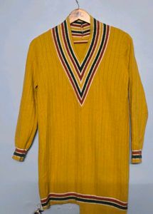 Retro Mustard V-Neck Knit Dress