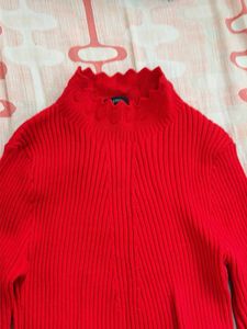 Red Ribbed Mock Neck Top