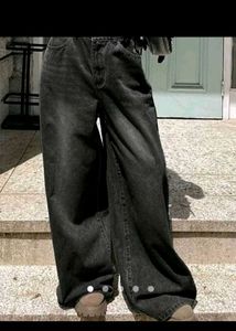 Wide Leg Washed Denim Jeans
