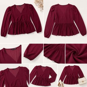 Chic Burgundy Peplum Wrap Top