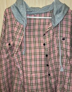 Pink Plaid Hooded Button-Up Shirt
