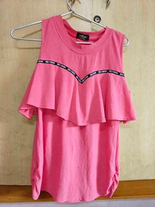 Chic Pink Ruffled Sleeveless Top