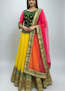 Trending Yellow & Green Embroidered Lehenga Choli