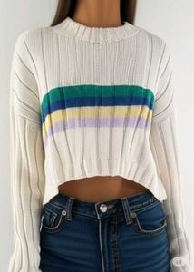 Striped Cropped Knit Sweater