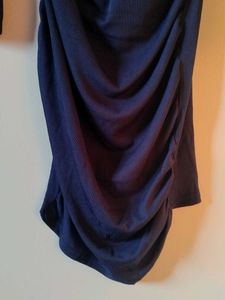 Chic Ruched Navy Blue Wrap Dress