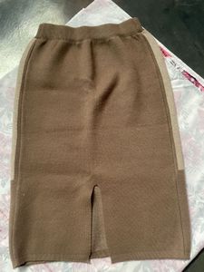 Brown Knit Mini Skirt with Side Stripe
