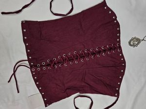 Maroon Corset Top with Lace-Up Detail