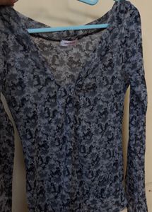 Sheer Floral Print V-Neck Top