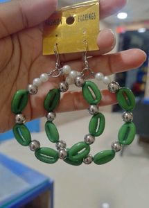 Boho Green Shell Hoop Earrings