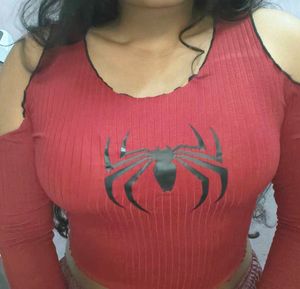 Spider Graphic Cold Shoulder Top