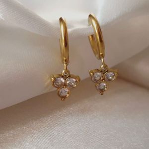 Gold Tone Triple Crystal Earrings Anti-tarnish