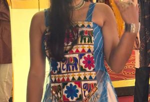 Blue Striped Lehenga Choli with Elephant Print
