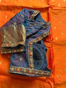 Vibrant Orange silk Saree with Blouse