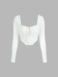 White Long Sleeve Corset style Top (little Box)