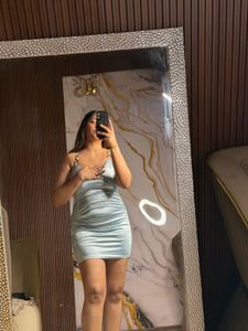 Satin Ruched Mini Dress with Chain Straps