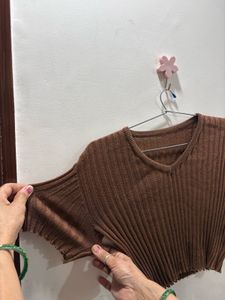 Brown Ribbed  Knit Top | Too stretchable