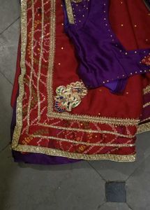Embroidered Red &amp; Purple Saree with Blouse