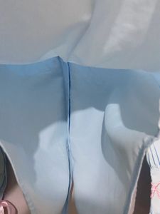 Imported Light Blue Bow Lantern-sleeve Shirt