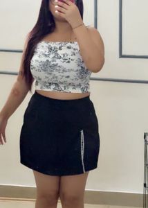 Floral Tube Top & Black Skirt Set size S