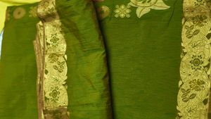Elegant Olive Green Saree with Gold Border