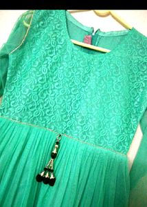Pastel Green Anarkali With Velvet Jacket