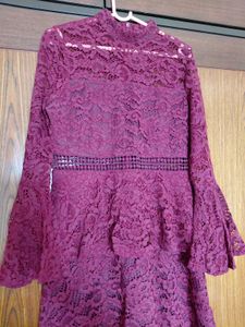 Elegant Maroon Lace Bell Sleeve Dress