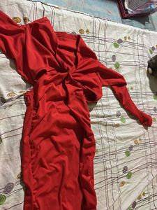 urbanic Vibrant Red Cutout Long Sleeve Dress