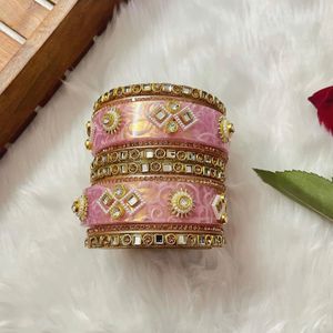 Elegant Pink &amp; Gold Bangle Set