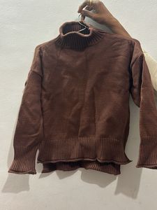 Brown Turtleneck Knit Sweater