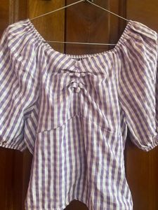 Striped Puff Sleeve Tie-Up Top