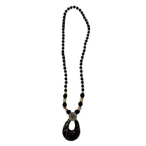 Elegant Black Beaded Necklace with Pendant