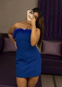 Zara Stunning Blue Feather Trim Dress