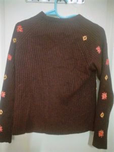 Urgent Sell Floral Embroidered Burgundy Sweater