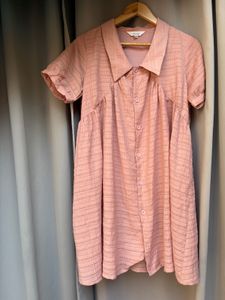 Cute Chic Pink Textured Collared Dress