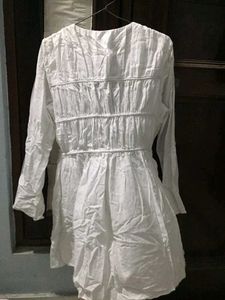 Trendy White Flowy Tunic short dress