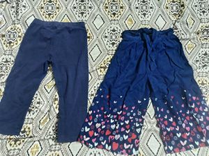 2 Pairs Girls Blue Heart Print Palazzo Pants