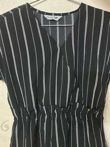 Chic Black & White Striped Wrap Dress