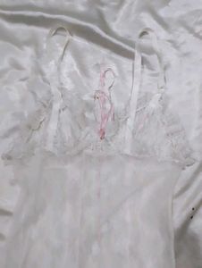 White Lace Teddy with Pink Ribbons