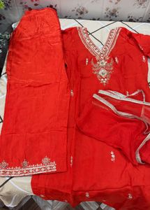 Vibrant Orange Embroidered Kurta Set😍