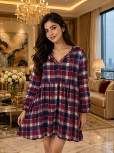 Cozy Plaid Babydoll Dress
