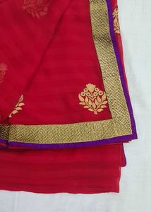 Red Saree with Gold Embroidery