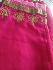 Vibrant Pink Embroidered Saree