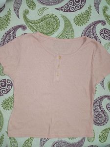 Soft Pink Ribbed Henley Top