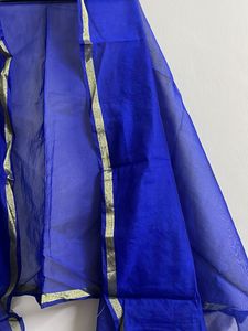 Royal Blue Sheer Dupatta with Gold Border